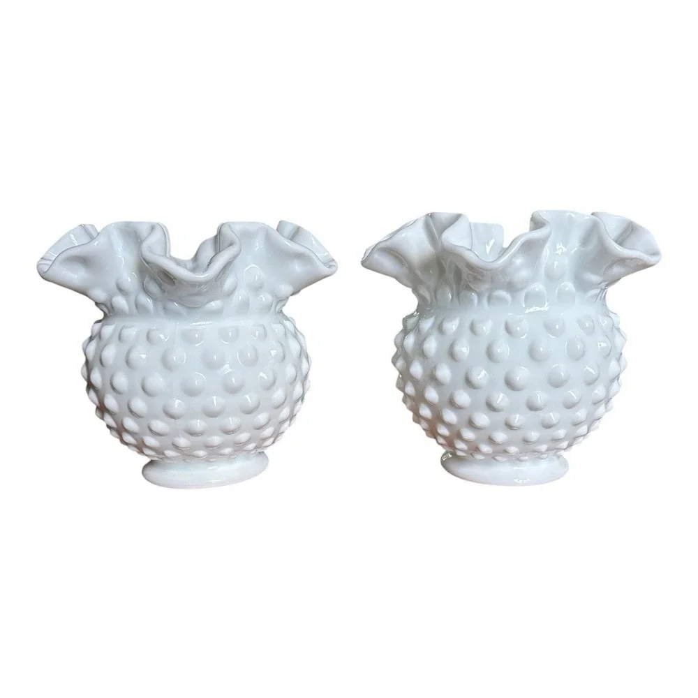 VTG-Fenton White Milk Glass Hobnail Ruffled 4
